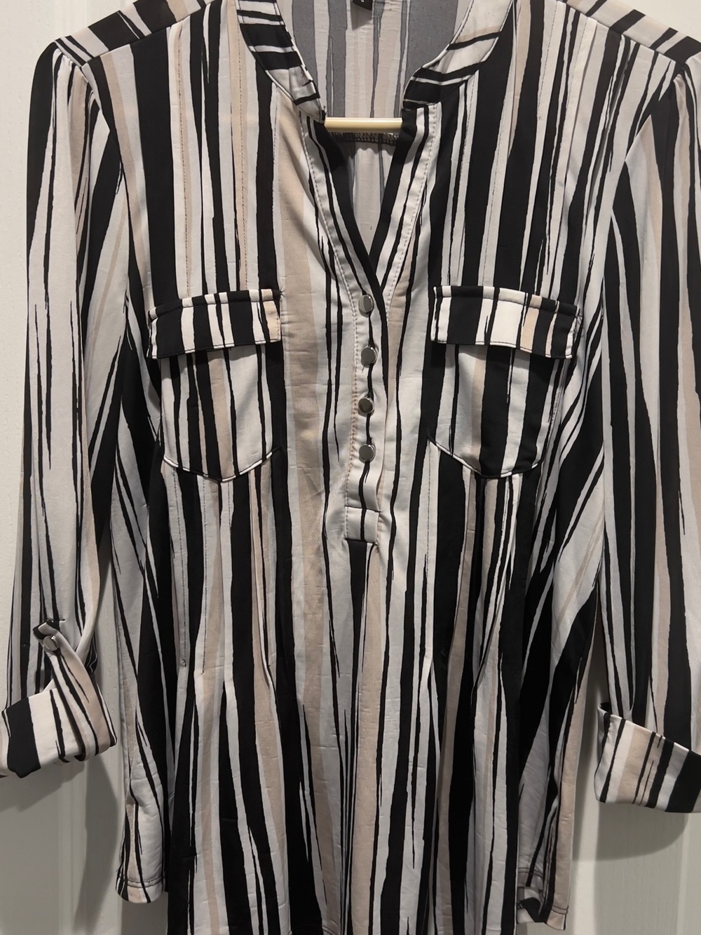 Cocomo Black, White & Cream Striped Button-Front Shirt, small